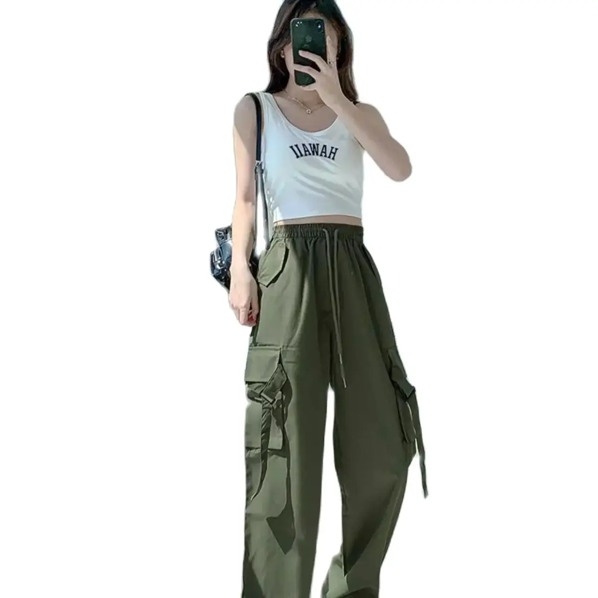 High Quality Luxury CargoPants Sweatpants Drawstring Solid Y2K Baggy Women Black Pink Green Streetwear Trousers Bottoms
