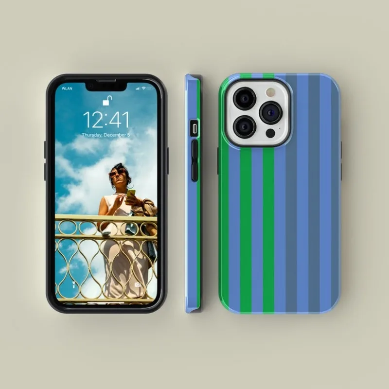Two-Tone Blue & Green Striped Magnetic Phone Case with Acrylic & TPU Design