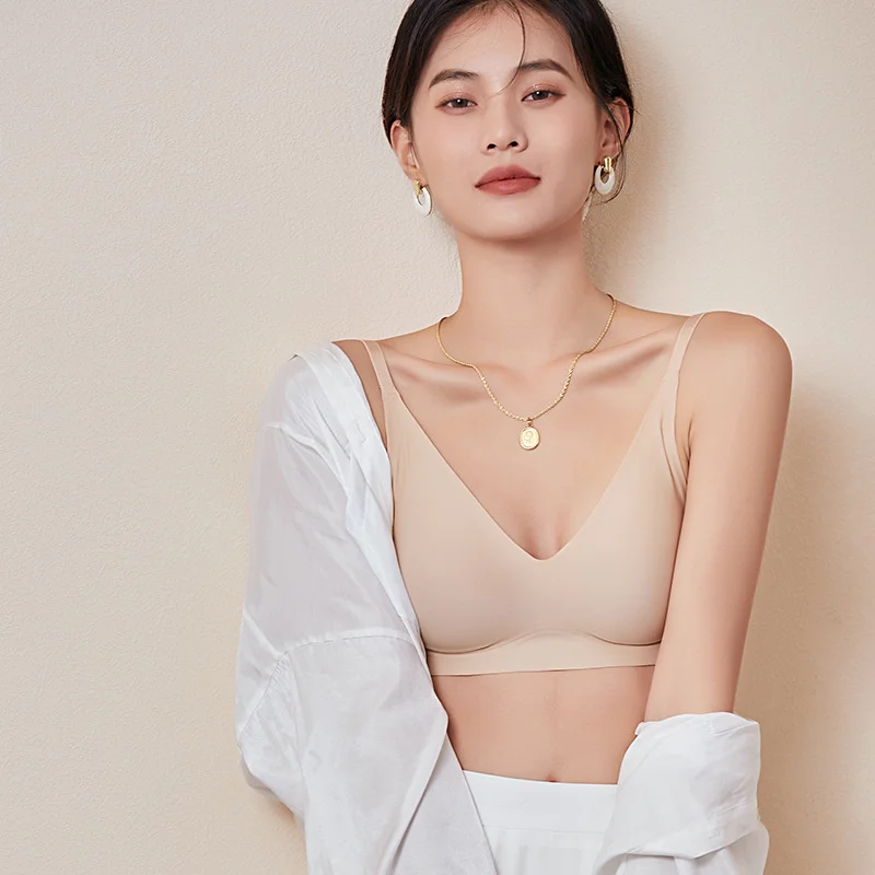 Lopnt Silk Seamless Bras For Women Wire Free Brassieres Soft Intimate Women's Underwear Push Up Bralette Lingerie No Trace Bra
