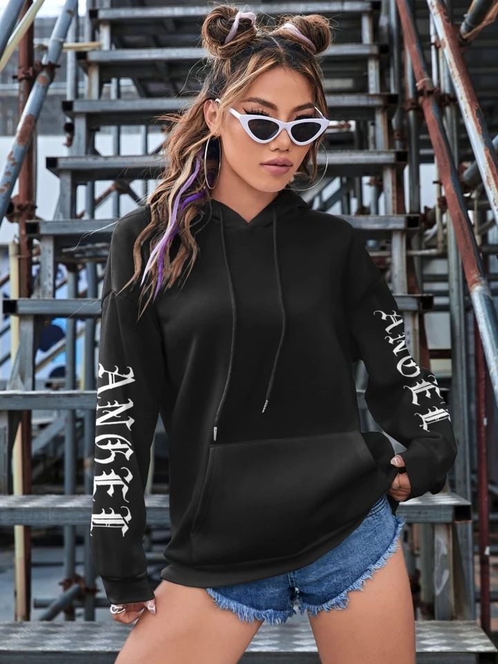 FAIRY BOUTIQUE Felpa Da Donna Con Cappuccio Oversize Con Maniche Arricciate E Nastro Verde Bottiglia 16 18 128140272 FAIRY BOUTIQUE Felpa Da Donna Con Cappuccio Oversize Con Maniche Arricciate E Nastro Verde Bottiglia 16 18 128140272