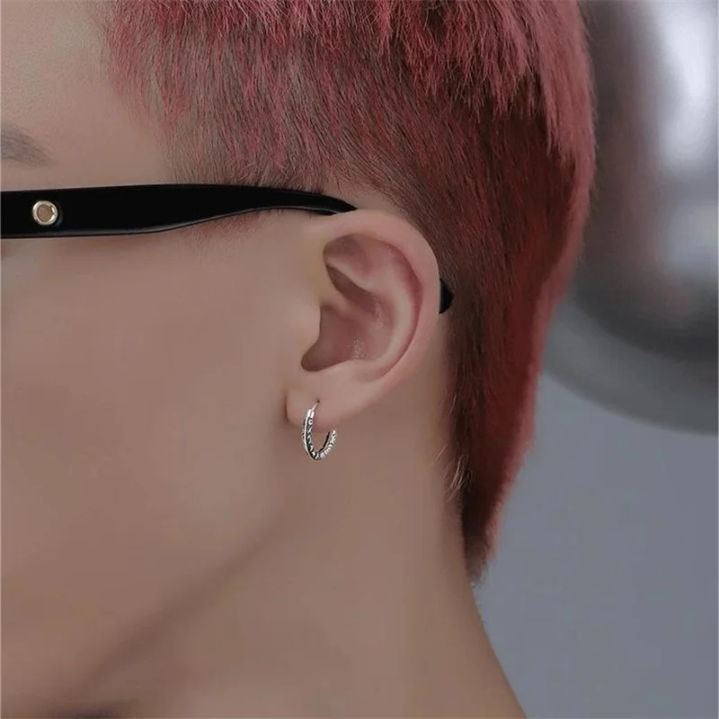 Retro Auspicious Clouds Ear Buckle Men Jewelry Blessing Six Character Great Bright Mantra Earrings Male Hoops Accessories