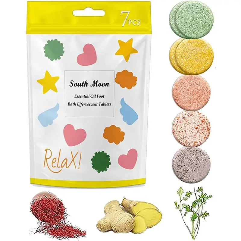 

7pcs/bag Natural Herbal Essential Oil Foot Bath Effervescent Tablets Drainage Ginger Foot Soak Foot Spa Foot Care