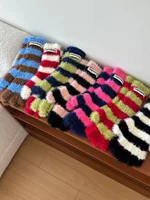 Warm Touchscreen Knitted Gloves Women's Autumn Winter Faux Fur Striped Fingerl Korean Sle Faionable Thermal Gloves