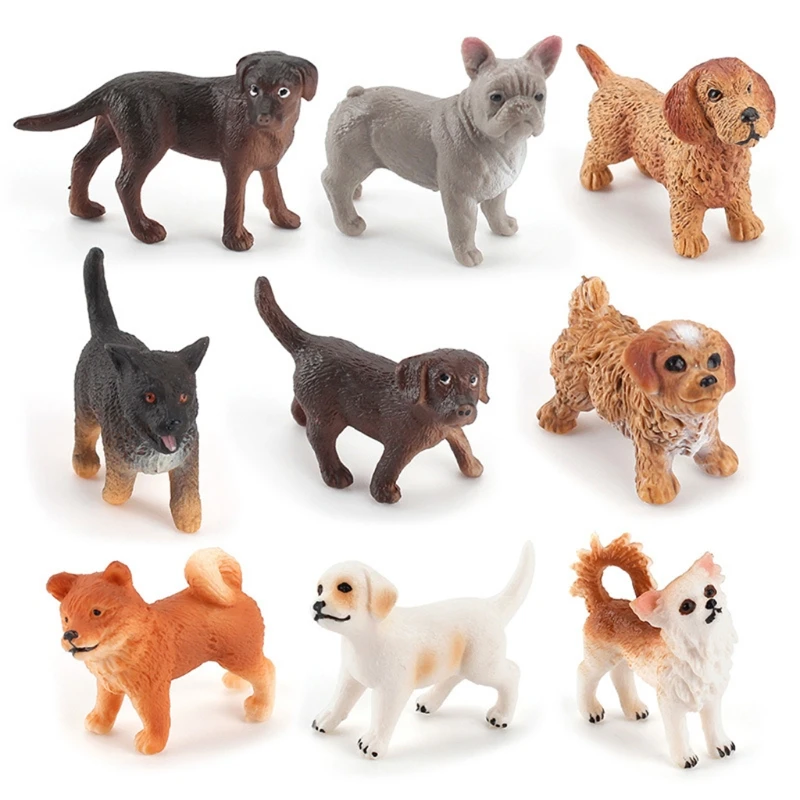 

9 Pcs Pet Dog Figurines Pet Animal Figures Set Painted Realistic Model Toy Drop shipping