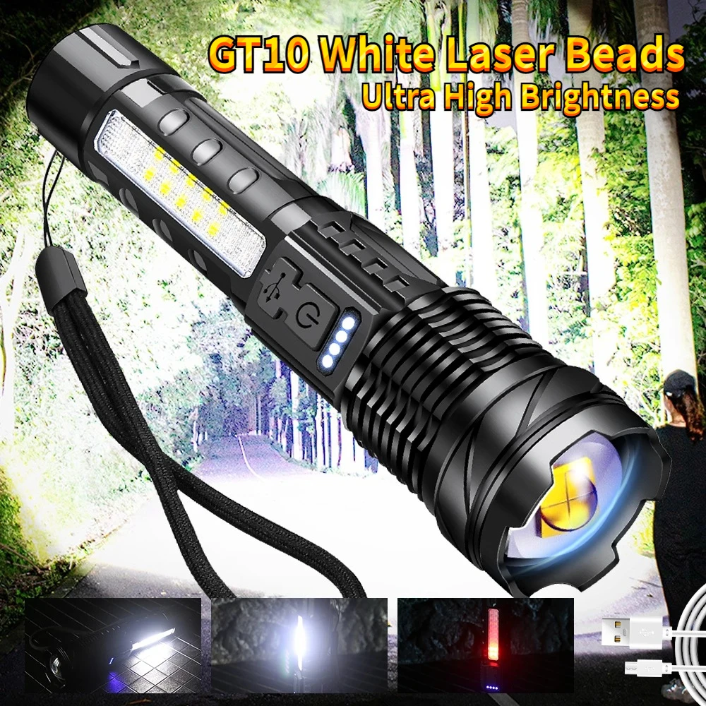 

LED High Power Laser Zoom Tactical Flashlight USB Rechargeable Portable Flash Torch Camping Fishing Strong Light Outdoor Lights