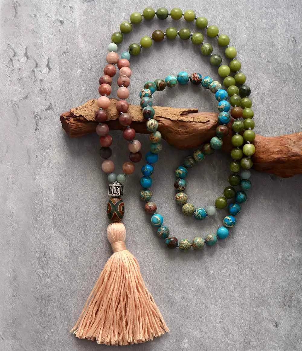 New 108 Beads Mala Matte 8MM Natural Stones Reiki Charm Tassel Necklaces Knotted Meditation Yoga Necklace