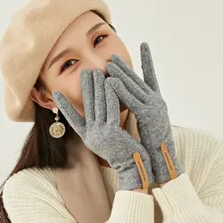 1 Pairs Winter Warm Wool Mittens Simple Solid Color Cashmere Gloves Comfortable Plush Full Finger Gloves