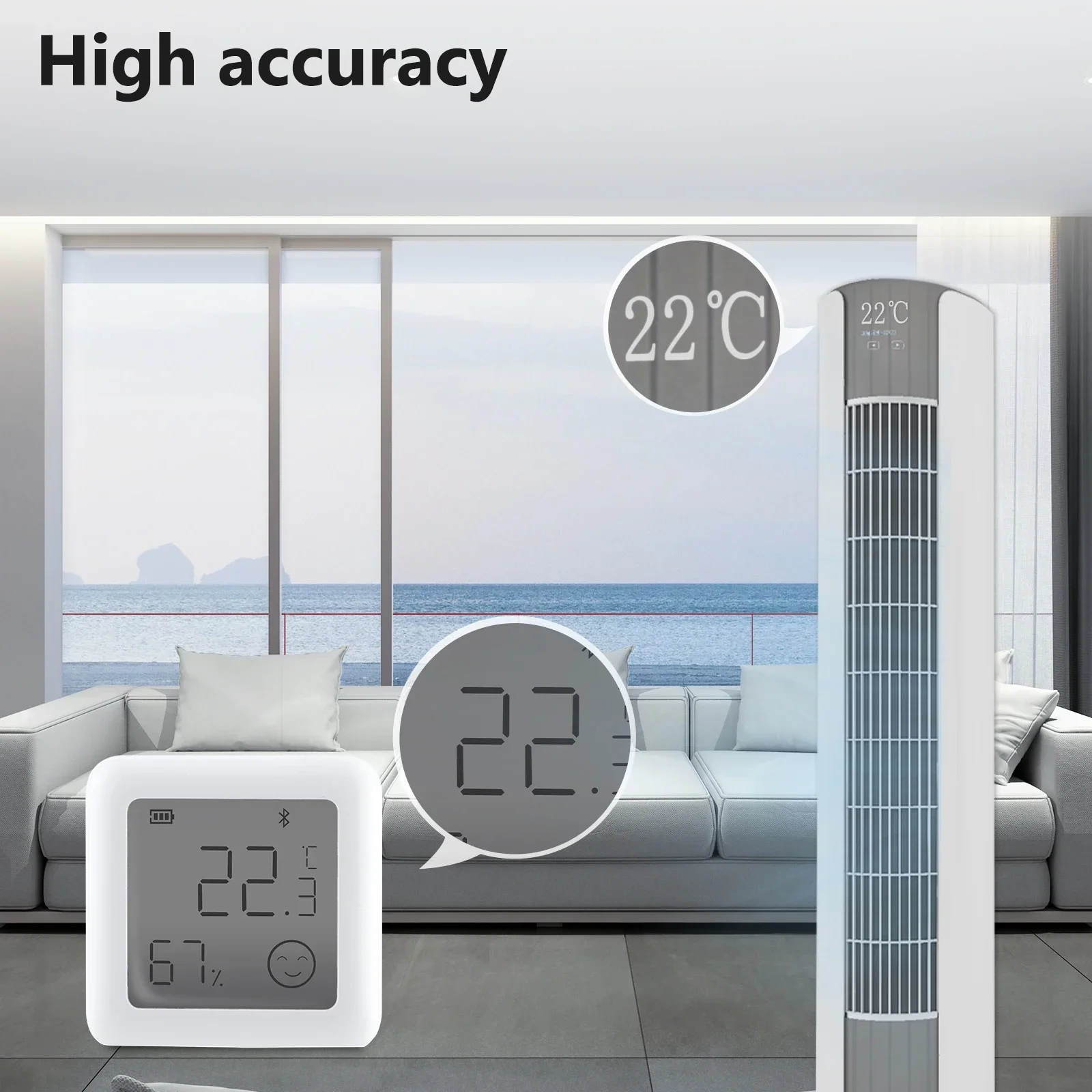 Temperature Humidity Sensor Temperature Humidity Meter MOES Tuya Bluetooth Smart Temperature Humidity Sensor LCD Indoor Hygrometer Thermomter APP Remote Control Voice Control Google