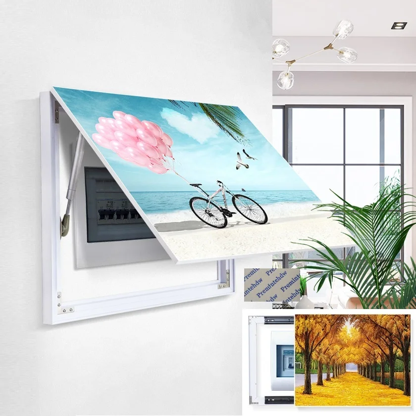 Wall Electric Box Gas Strut Flap Ball Bearing Slide Cover Access Panel With Decorative Picture Photo