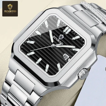 BINBOND Men Watch Top Brand Luxury Sports Quartz Mens Watches Full Steel Waterproof Chronograph Wristwatch Men Relogio Masculino