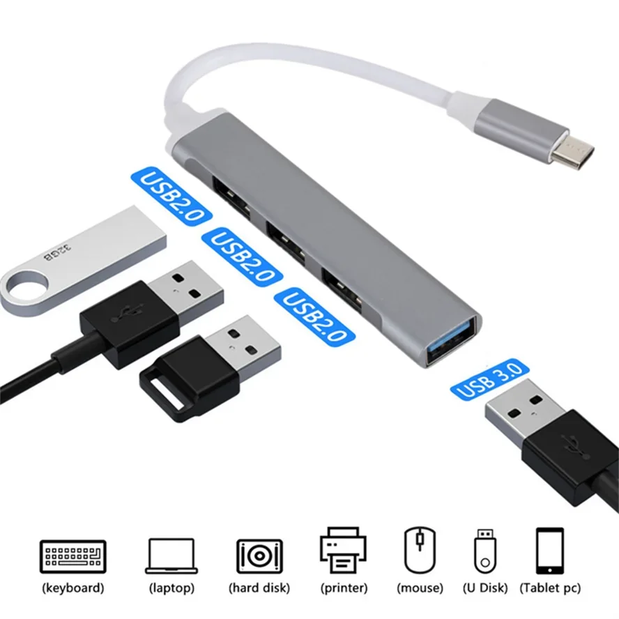 Enhanced USB C Hub 3.0 Multi-Port Adapter with 4 USB Ports