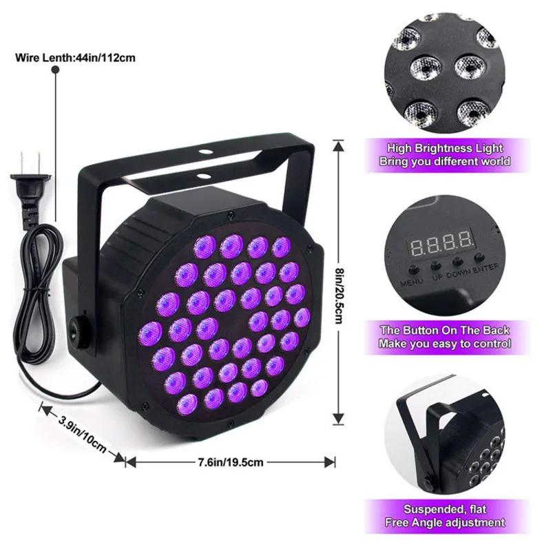 Remote Control 36 UV LED Home Party Black Light Dmx Blacklight Disco Ultraviolet Lamp Projector For Halloween Fluorescent Decor