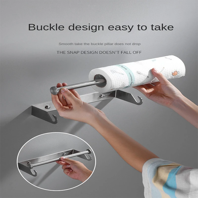 Kitchen Paper Towel Rack Wall Mounted Shelves Stainless Steel Bathroom Accessories Cling Film Organizer Punch-free Paper Bracket