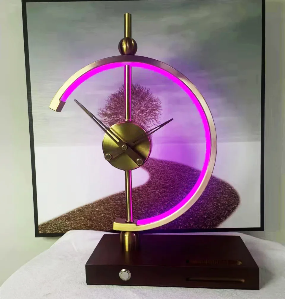

Best Selling Products 2023 G-Shaped Wireless Charging Desk Table Lamp With Clock Ambient Colorful Night Light G Lamp