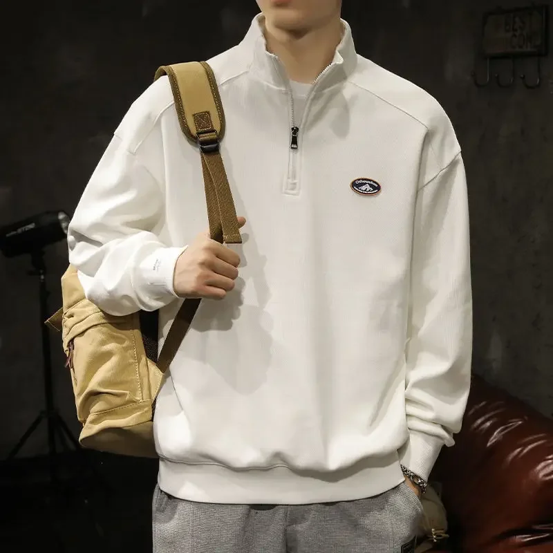 Camisetas tipo polo para hombre, camisetas con media cremallera, camisetas de gran tamaño, sudaderas de invierno, ropa de lujo coreana de una pieza elástica Y2k AF para hombre