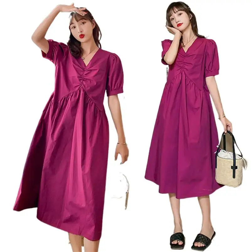 

New 2020 Women Sweet Beach Style Long Dress V-neck Draped Elegant Puff Sleeves Vestidos Summer Party Dress Plus Size M-6XL