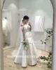XPAY One Shoulder Korea Wedding Dresses Short Sleeve Simple Satin A Line Bride Gown Belt Corset Backless Bridal Party Gown 2