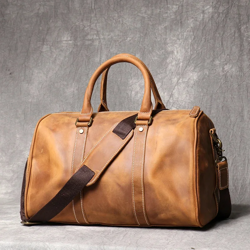 

Vintage Men's Cowhide Leather Business Short-distance Carry Hand Luggage Bags Large-capacity Travel Bag Simple Messenger