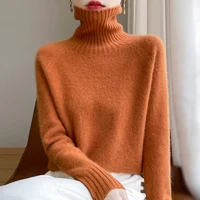 New seamless integration in autumn and winter 100% merino wool sweater women's high lapel loose slim warm knit bottoming sweater 2