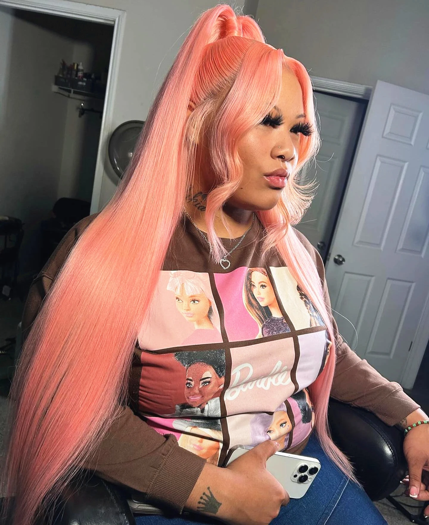 Colored Light Pink Human Hair Wig
