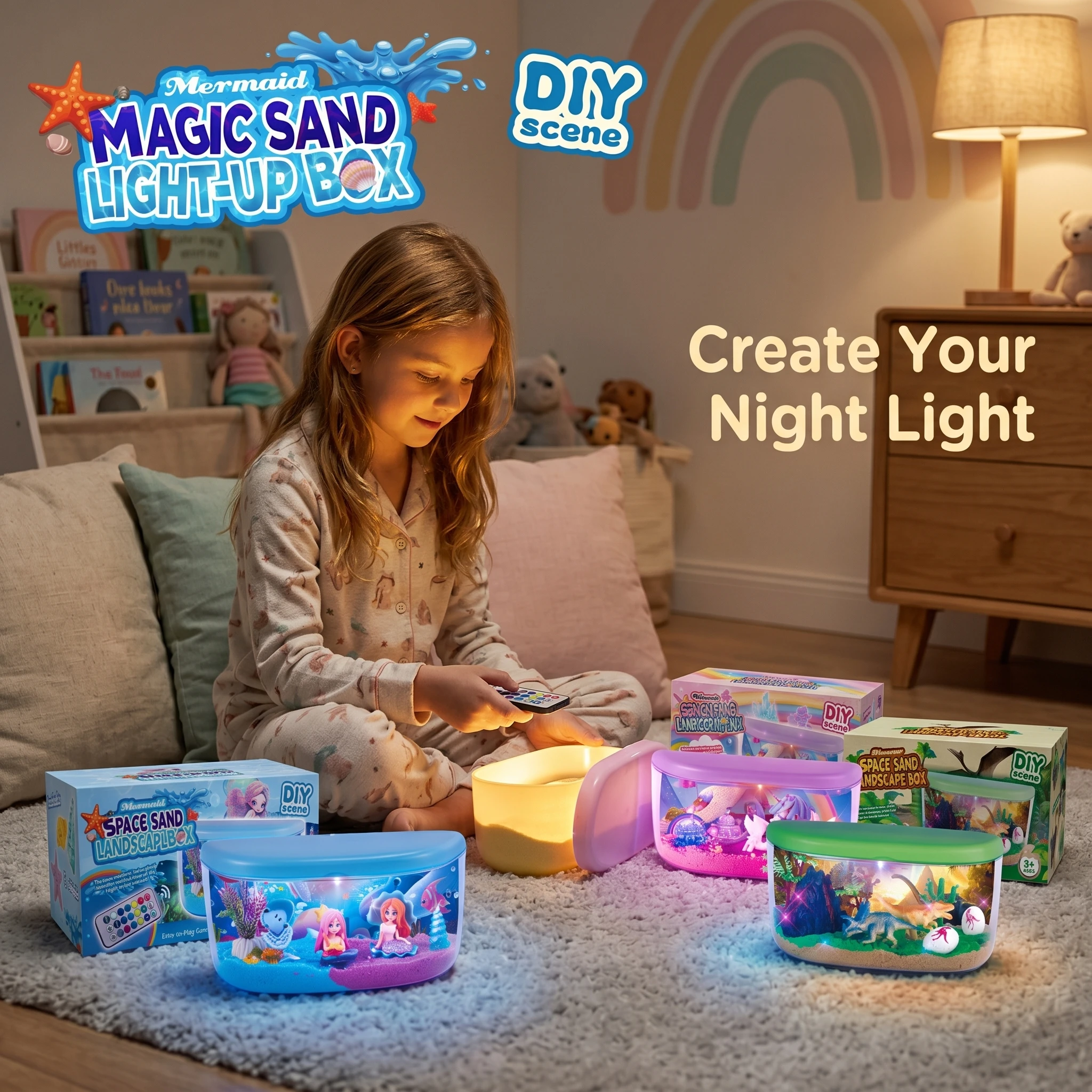 어린이용 DIY 다이나믹 소파 플랜트 박스 세트 (LED 야간 조명 및 리모컨 포함) 마법의 공간 모래상자 감각 교육 완구