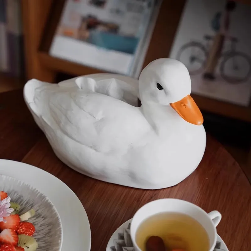 AhunderJiaz White Resin Duck Tissue Box Dining Table, Living Room, Bedroom with Cute Decor Tissue Boxesome Decoration 2