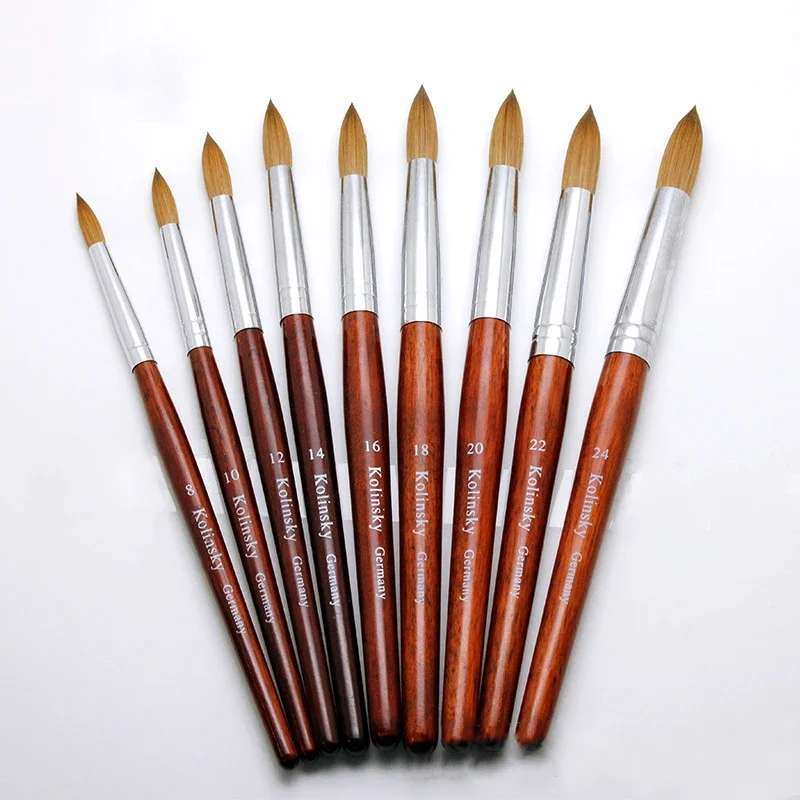 Nail Brush Kolinsky Hair Nail Brush Wood Handle Gel Builder Manicure Drawing Tools Size 8-24