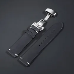 Vintage Leather Waterproof Watch Strap - Men's Wristband Bracelet Accessory - 22mm (Black - SVBuckle)