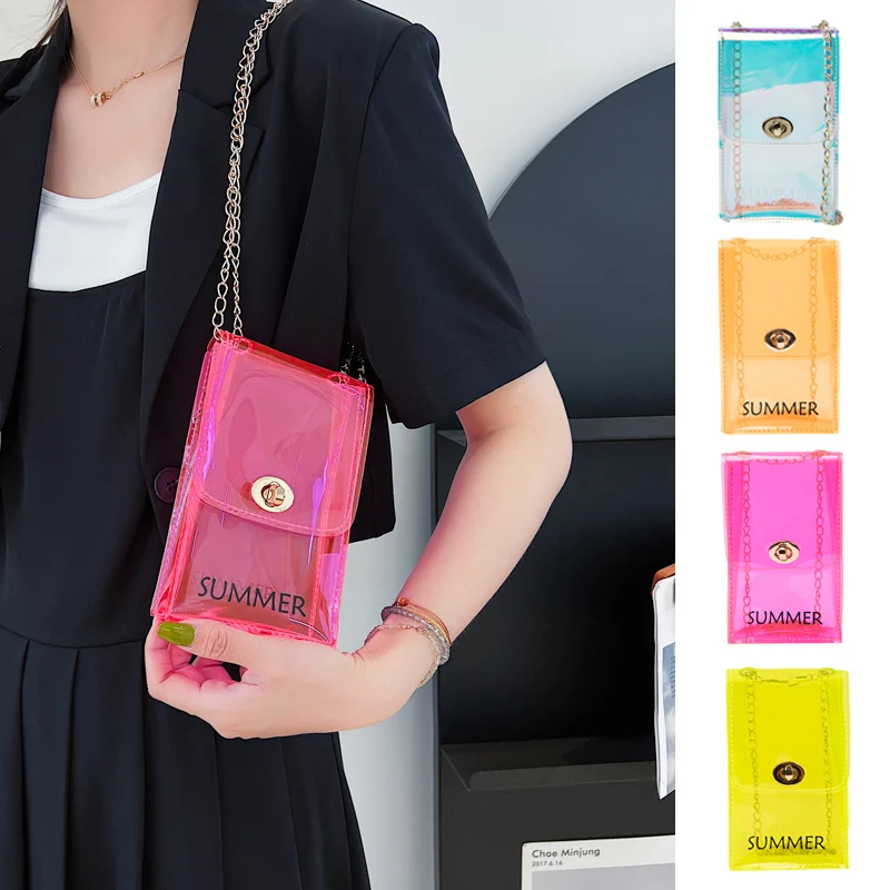 

New Women Mini Chain Messenger Bags Transparent PVC Crossbody Bag Lady Beach Bag for Girls Mobile Phone Purses and Handbags