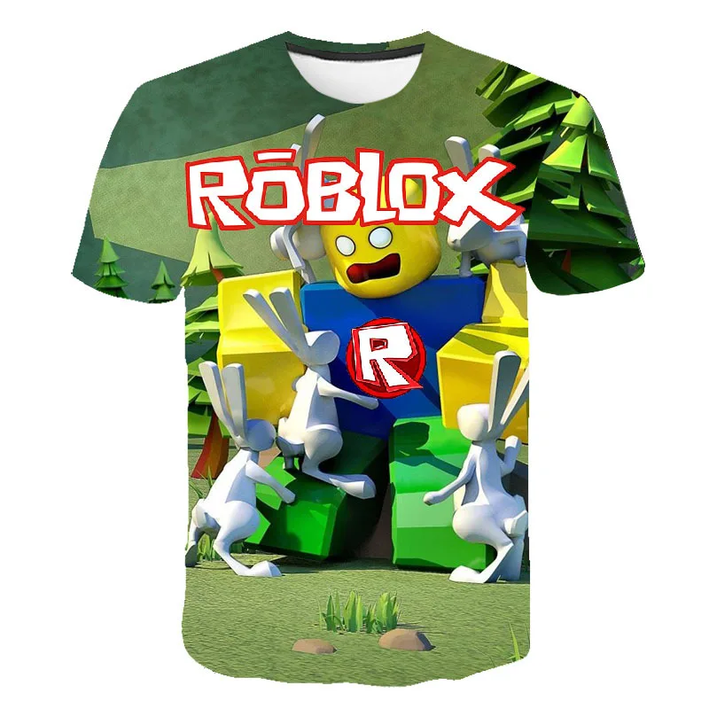 FNQKMLEP Roblox T-Shirt Creative Children's Wear Dress Shirts Short Sleeves  Bamboo Fiber Elastic Stretch T-Shirts Boys and Girls (Color : A02, Size :  130) : : Fashion