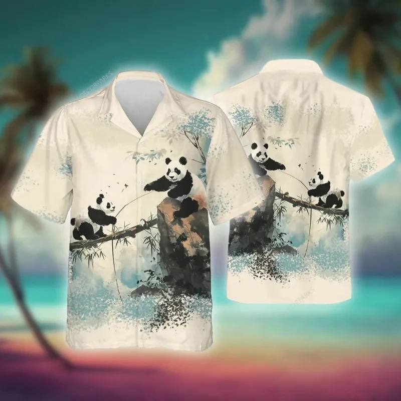 thumbnail image 1 of Venta caliente nueva moda dibujos animados panda chino impreso camisa de hombre casual talla grande camisas de manga corta para hombre camisetas divertidas de uso diario, 1 of 5