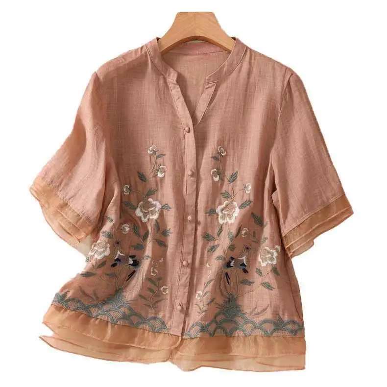 

Женский топ в стиле ретро с V-образным вырезом и принтом, женская модная повседневная Свободная рубашка из хлопка и льна, тонкая рубашка с рукавом до локтя, L325