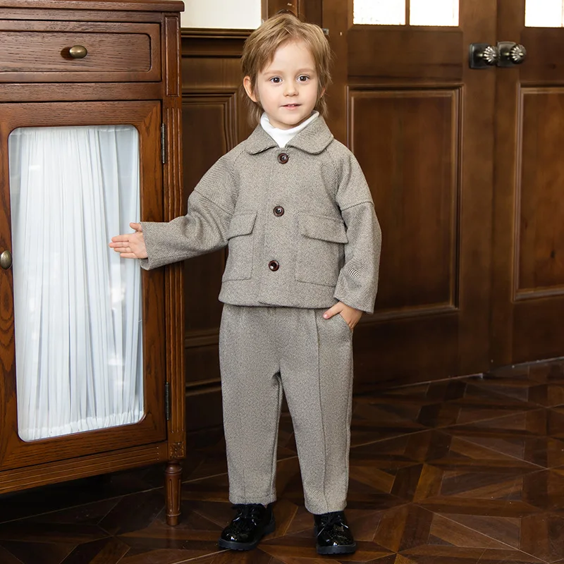 Abiti per ragazzi per bambini Autunno Inverno Bello stile britannico per bambini Completi per ragazzi Set Abito formale per fotografia per ragazzi di un anno - immagine 2