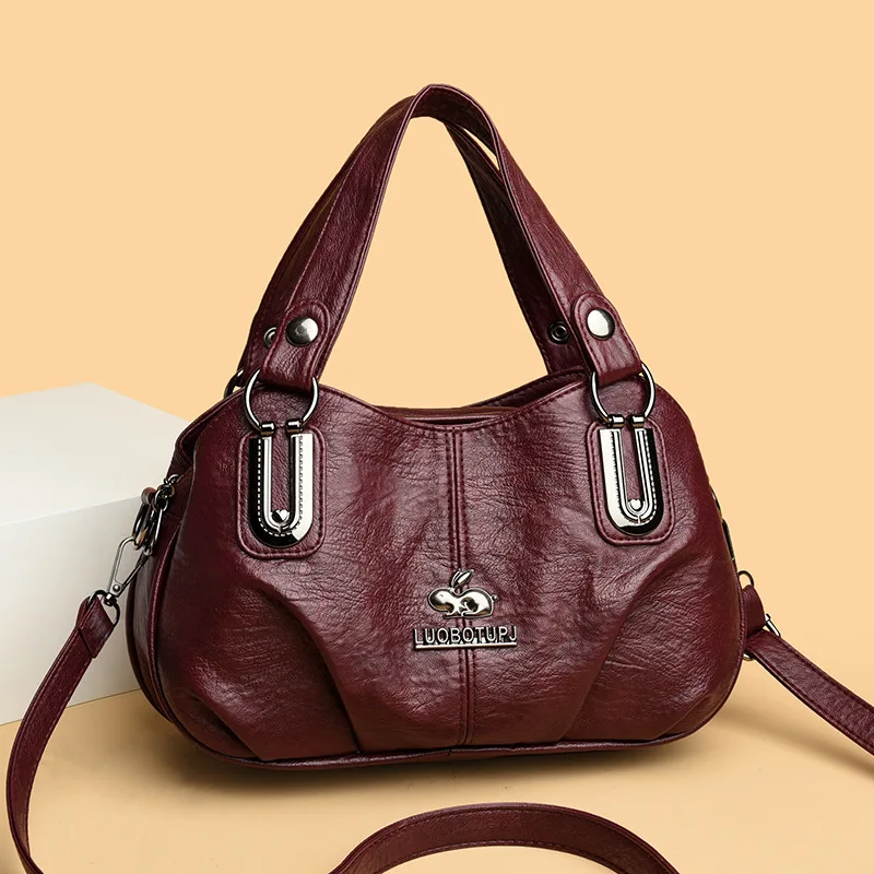New Fashion Women's Soft Leather Shoulder Bag Trendy Large Capacity Handbag for Middle Aged Moms