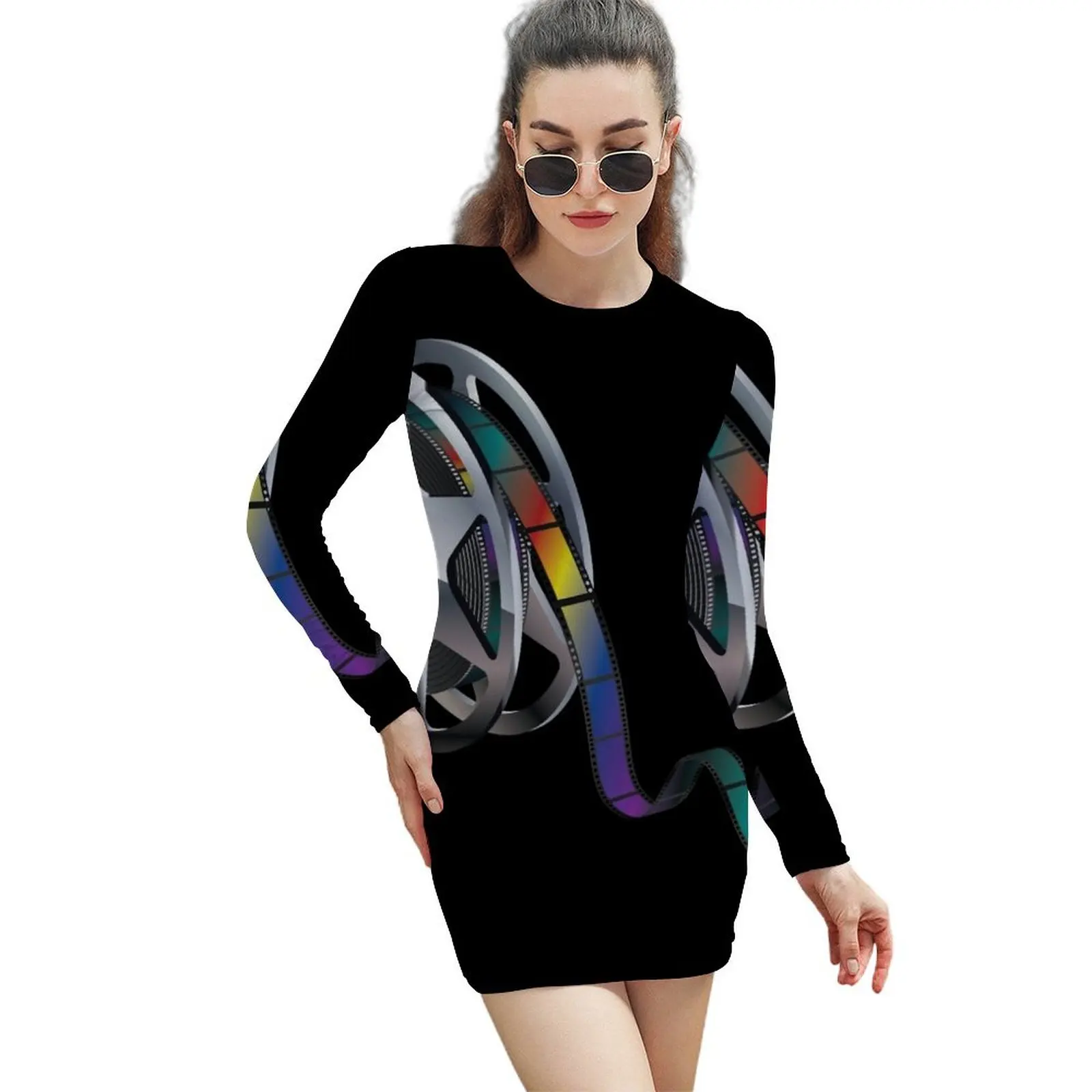 

Movie Reel Long-Sleeved Sheath Dress evening dresses ladies summer clothes for women luxury woman party dress