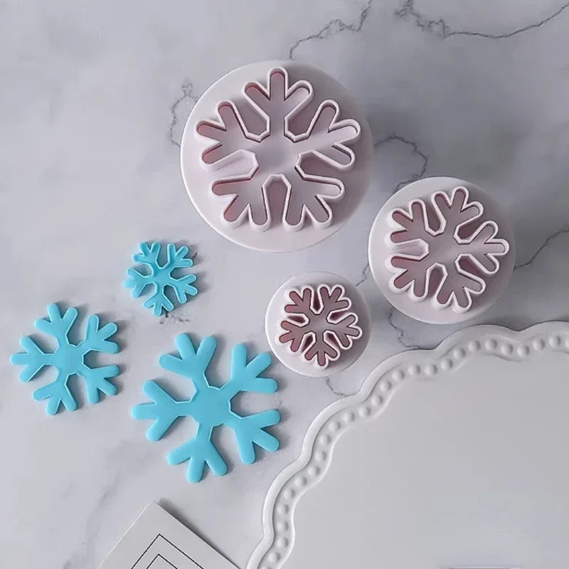 3pcs Snowflake Plunger Mold Cake Decorating Tool Biscuit Cookie Cupcake Mould Kitchen Accessories Fondant Cutting Pastry Cutter cookie cutter,baking mold,cookie mould,fondant cutter,pastry cutter