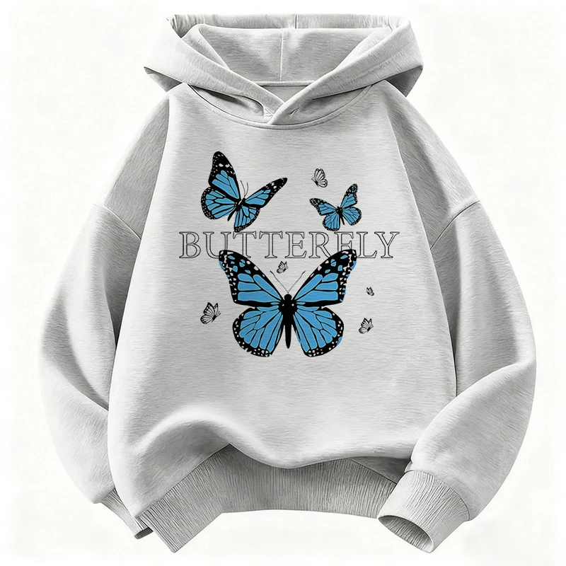 Children's Blue Butterfly Fashion Design Sweatshirt - Cute and Casual Hoody