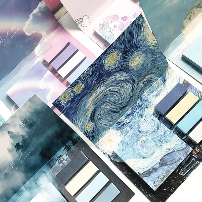 325Pcs Oil Paintings Landscape Note Labels Word Notebooks Student Office Supplies Memos Tearable note - 3