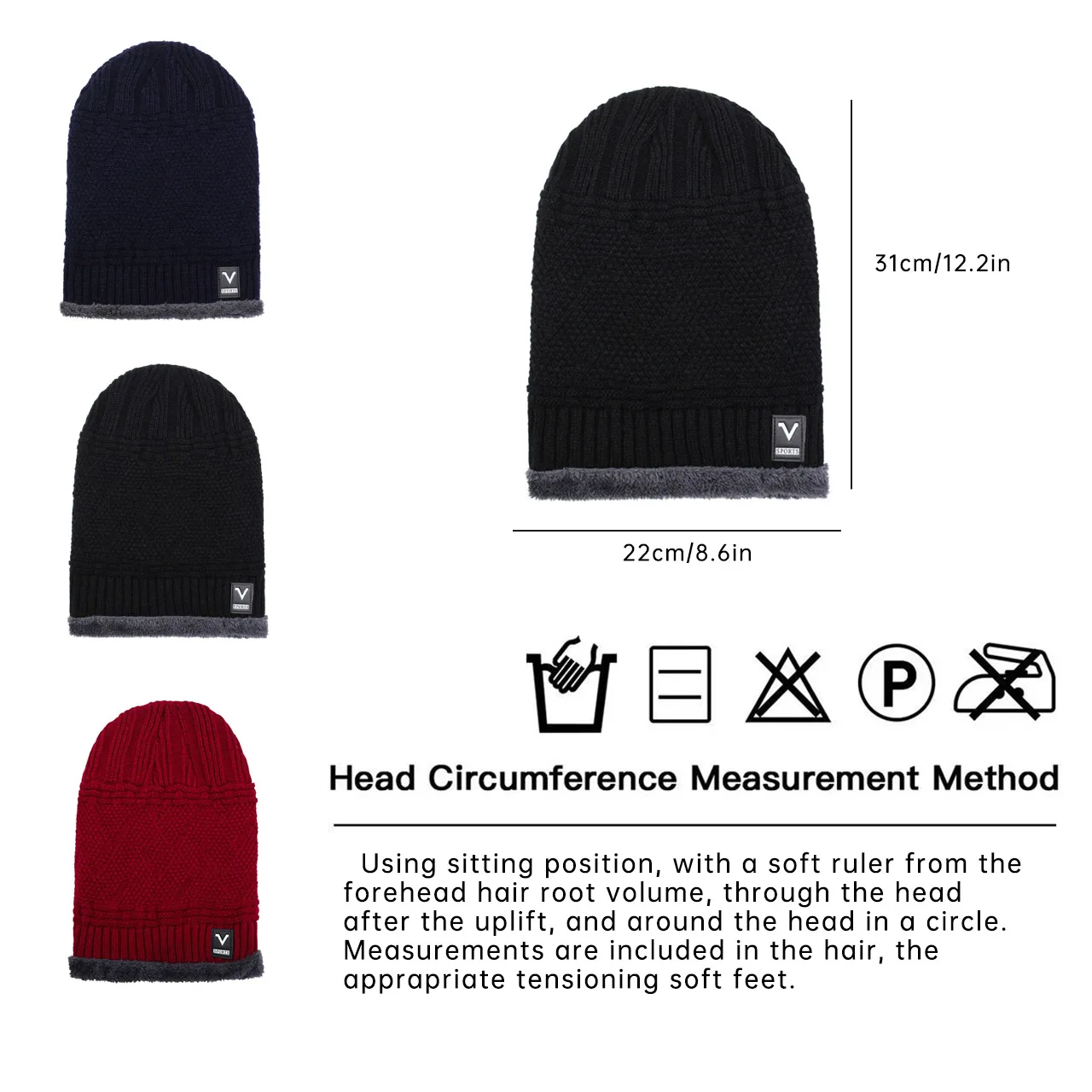 Knitted Hat for Men in Winter, Thickened and Fleece-Lined, Windproof and Warm, Casual and Fashionable for Couples, Cycling Sports Woolen Hat for Women