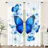 2Pc Contemporary Polyester Window Curtain With Blue Butterflies Floral Print Machine Washable For Bedroom Living Room Dining 1