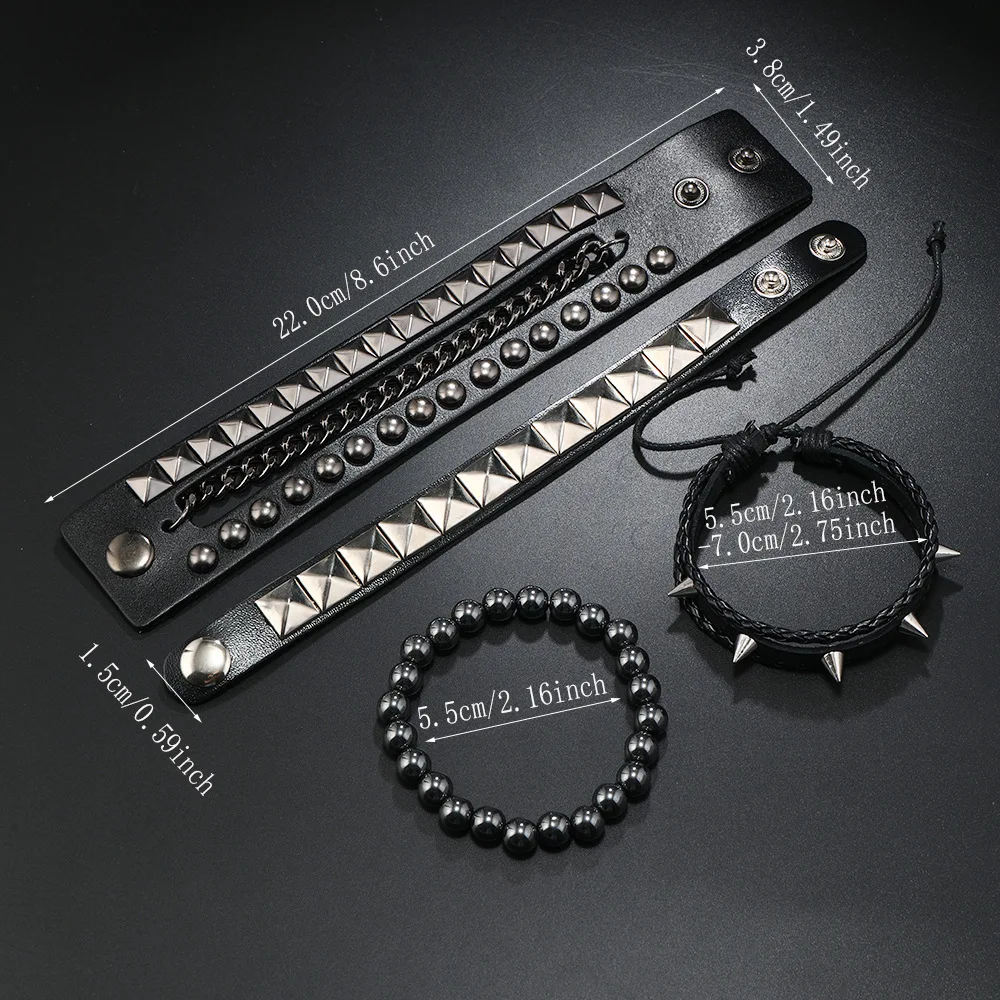 Vintage Leather Bracelets Punk Row Cuspidal Spikes Rivet Stud Wide Cuff PU Leather Punk Gothic Rock Unisex goth accessories 3