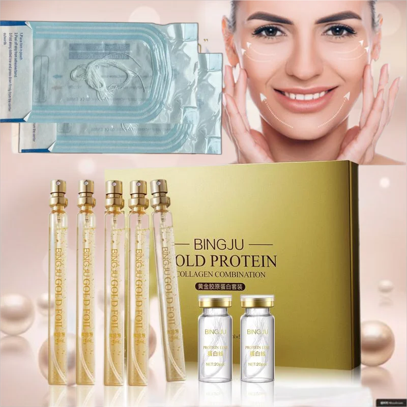 60pcs 24K No Needle Gold Protein Line AbAntisorbable Anti-wrinkle Face Filler Lift Firming Collagen Thread Anti-Aging Facial Ser