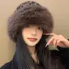 Winter Plush Ear Protection Leopard Print Cap Windproof Keep Warm Headgear Fluffy Fur Fisherman Hat for Women Fashion Female Hat 4