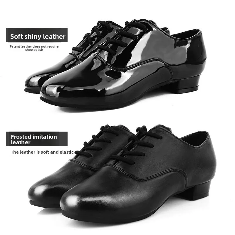 Boys Waltz Modern Dance Shoes Men's Low Heel Professional Latin Black National Standard Dance Shoe - 4