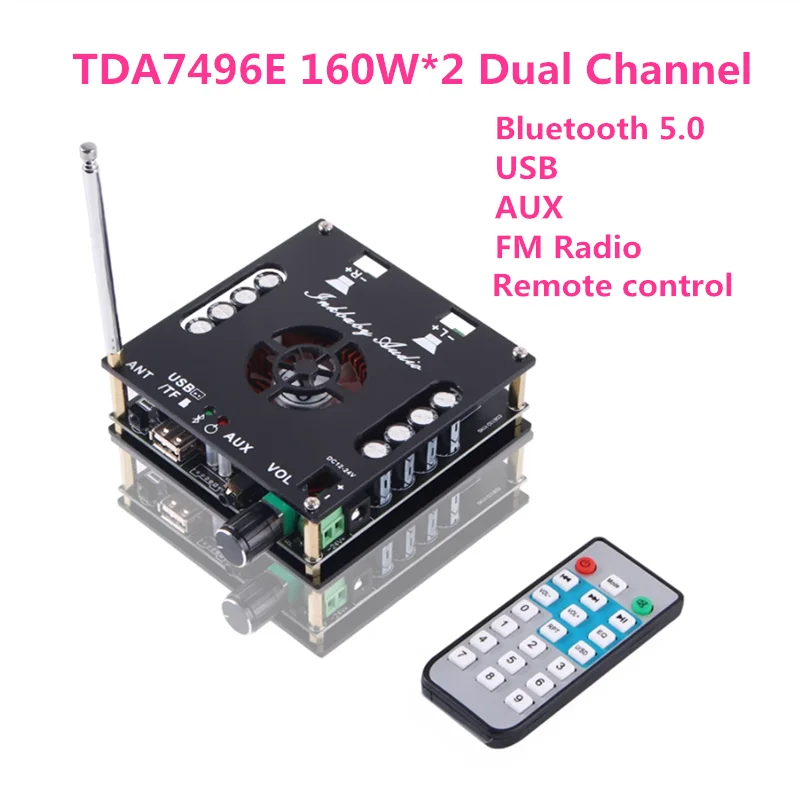 

Новинка DC12-24V TDA7496E 160 Вт * 2 двухканальный стерео Bluetooth 5,0 USB AUX FM радио Цифровая плата усилителя звука