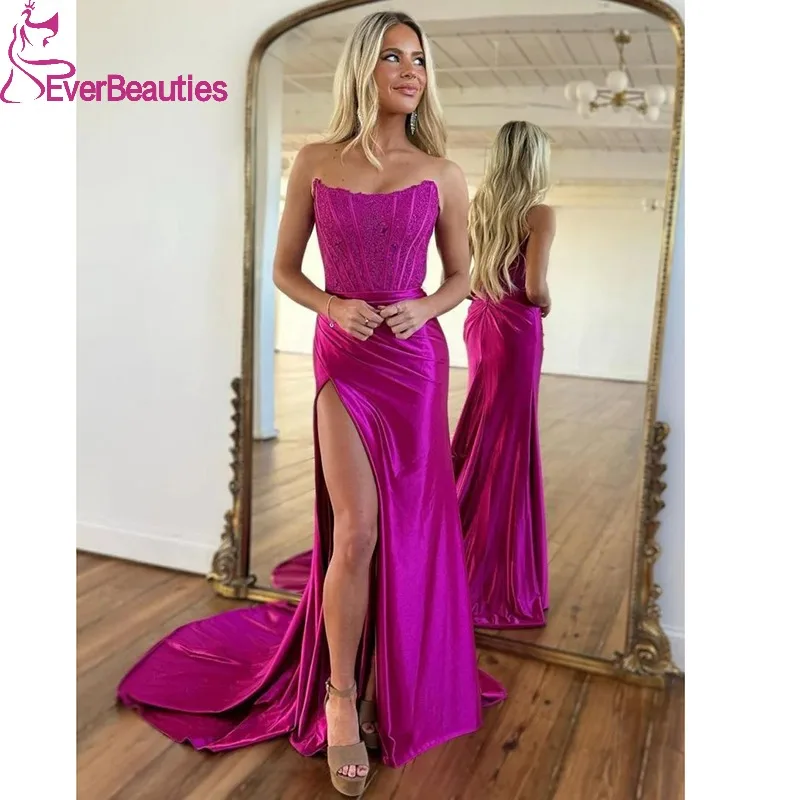 

Satin Prom Dresses Long Sweetheart Side Slit Vestidos De Graduación Mermaid Evening Dresses Plus Size Maxi Formal Dresses