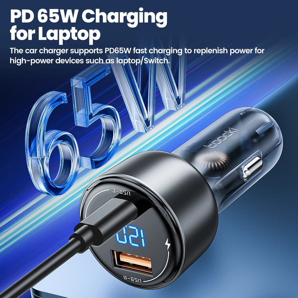 USB Car Charger 87.5W Type C Quick Charger For iPhone Xiaomi Samsung QC PD 3.0 LED Display Type C Car For Laptop