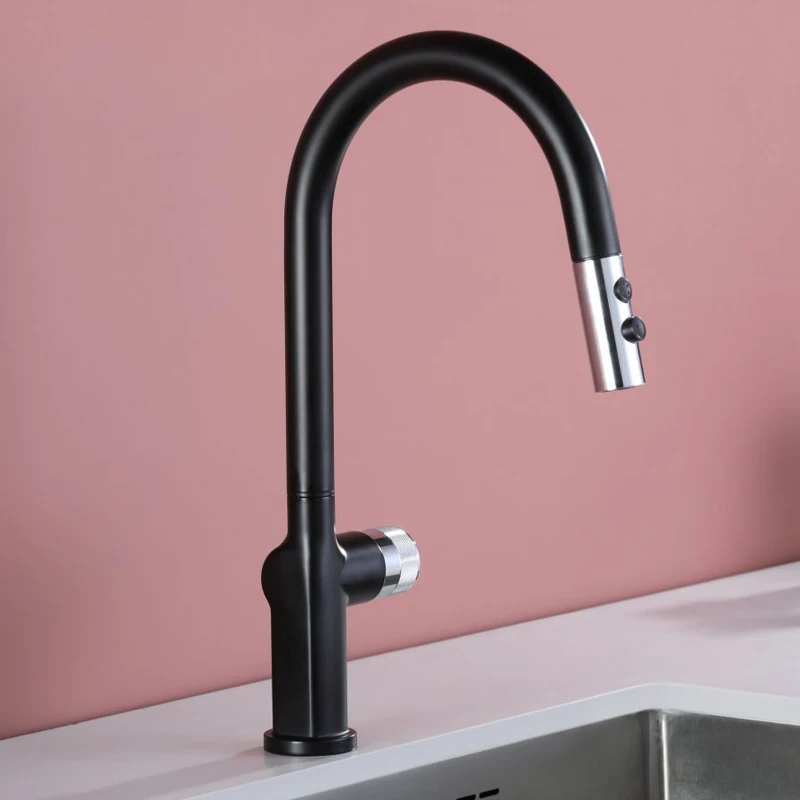 brass kitchen tap Black Chrome Digital Display Kitchen Faucet Pull Out Spray Hot Cold Water Mixer Tap For Kitchen Temperature Display Faucet new kitchen sink
