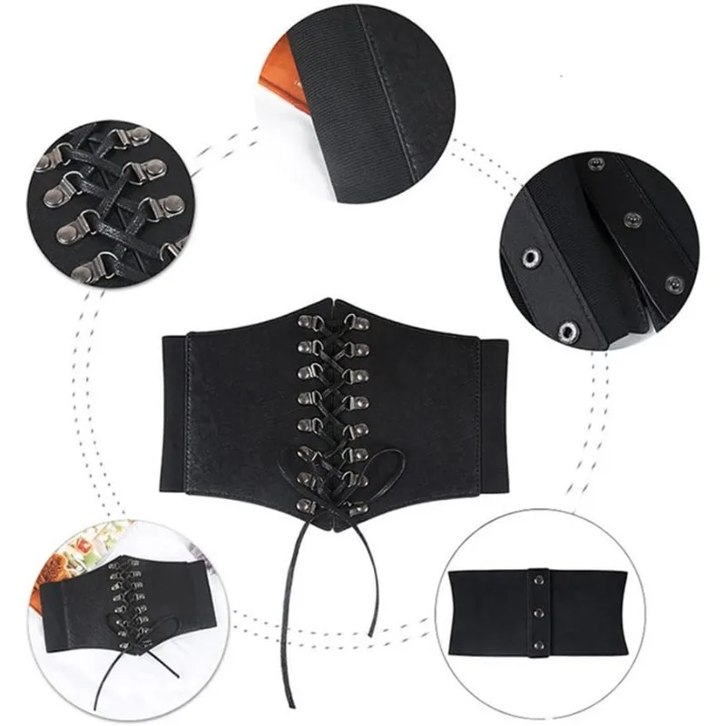 Black Lace-Up Elastic Corset Waist Belt