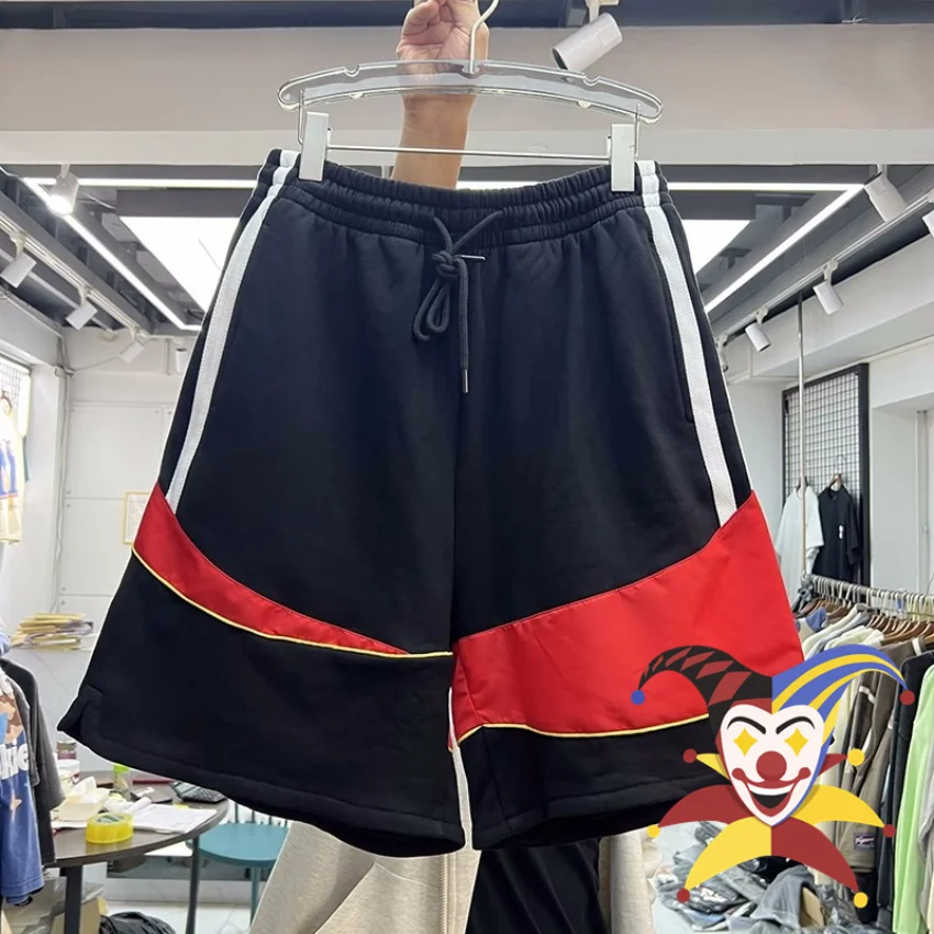 

2023ss Vintage Striped Red Patchwork Mesh Shorts Men Women Oversized Breeches